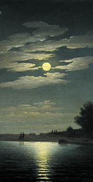 그림 : Fishing party에서 보름달이 떠오르는 광경,  19세기 미국 작가인 Fitz Hugh Lane이 1850년 8월 Maine 해안을 다녀온 후에 그린 작품이다. Maine의 역서에 따르면, 그 달엔 Fruit moon(8월에 뜨는 보름달을 지칭함)을 포함하고 있있다.