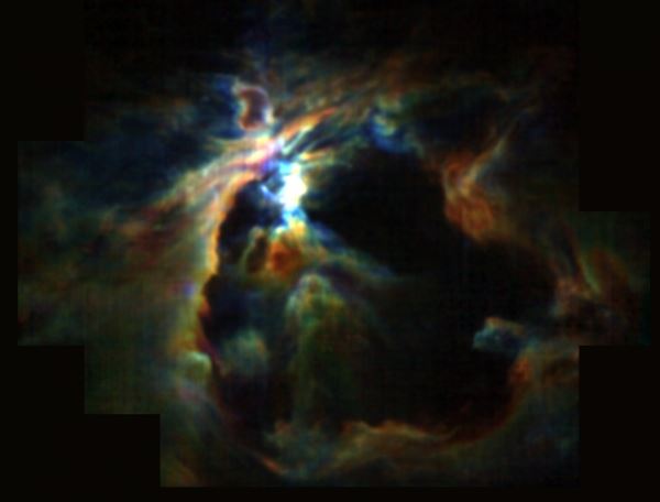 신생별이 주변이 있는 가스를 밀어내면서 이웃해 있는 별의 탄생을 방해하는 모습 (출처-NASA)