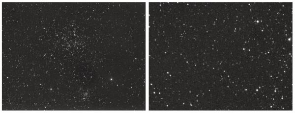 [M38 산개성단 사진과 일부분을 확대한 모습 비교]