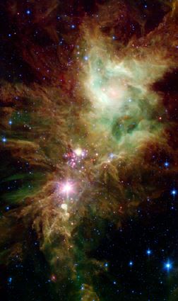 NGC 2264의 눈꽃송이 성단 영역(c) NASA, SpitzerSpaceTelescope