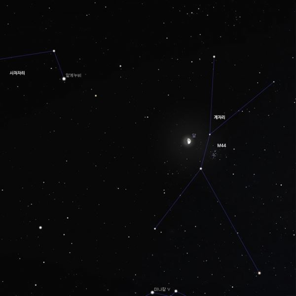 4월 3일 달과 M44 (스텔라리움)